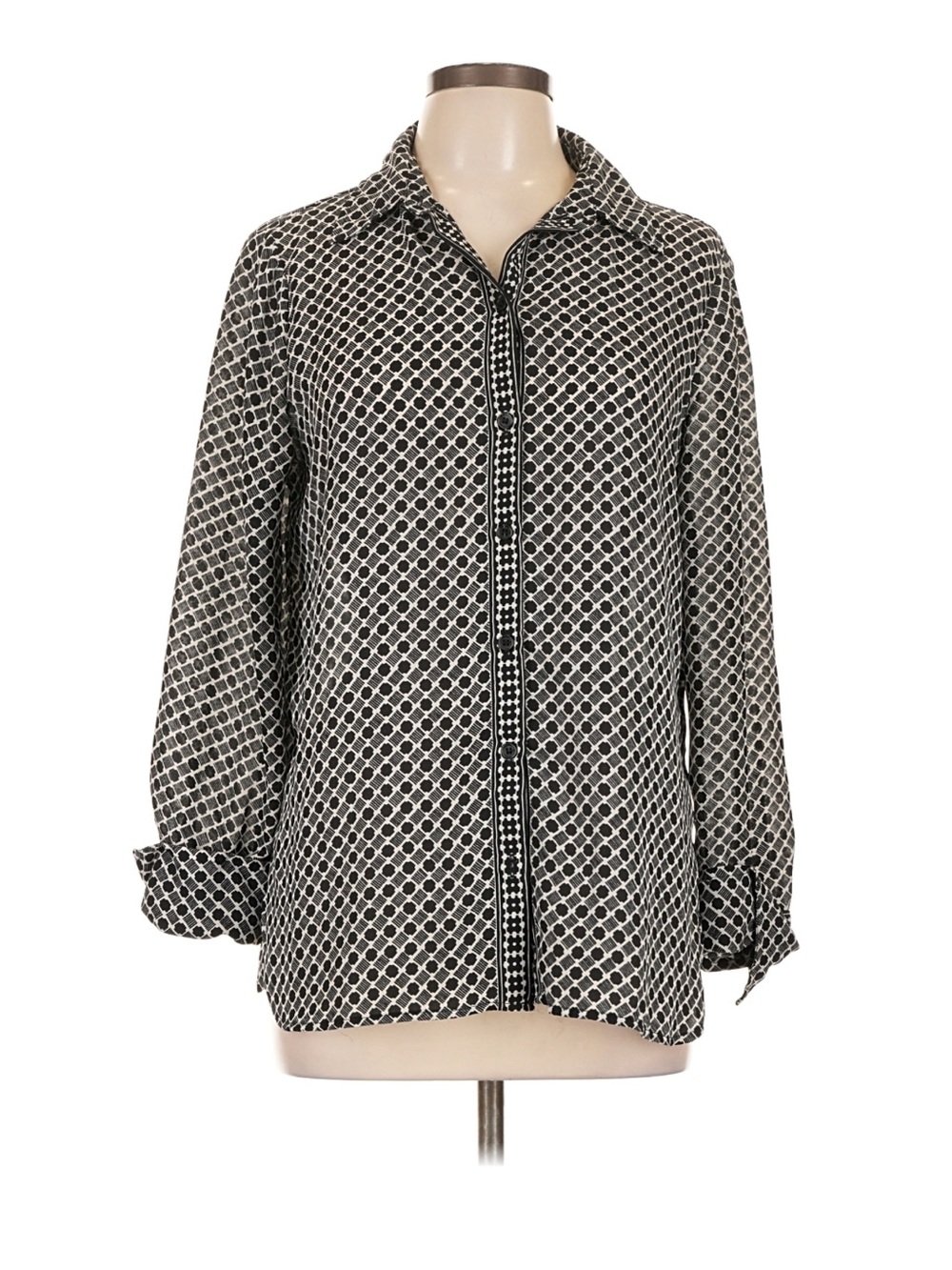 Max Studio Black and White Geometric Button-Down Top